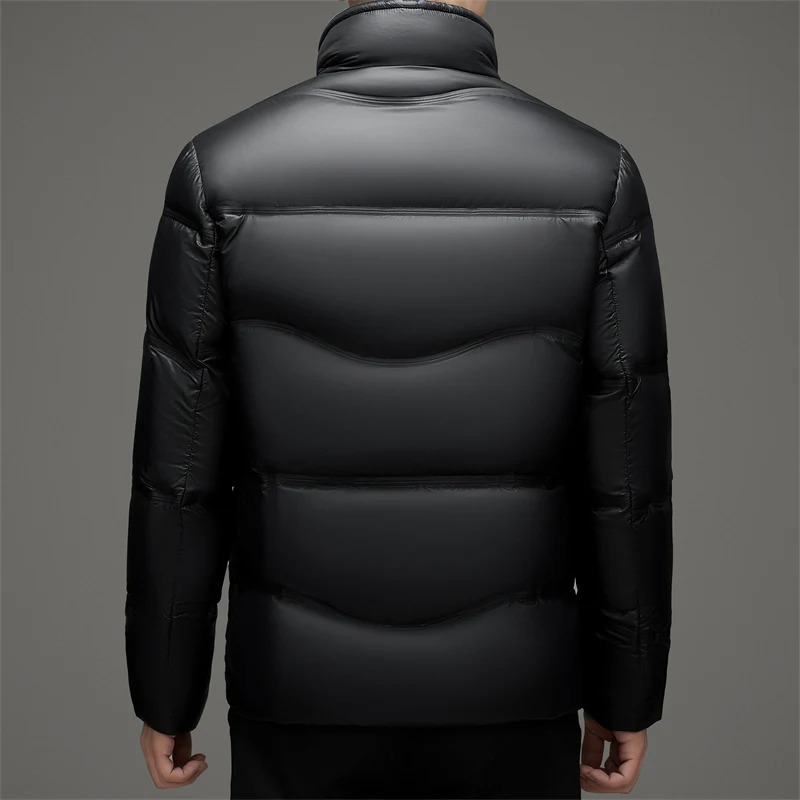 Winter Mens Bright Black Gold Duck Down Jacket with Thickened and Warm Duck Down Content of 90% 250102