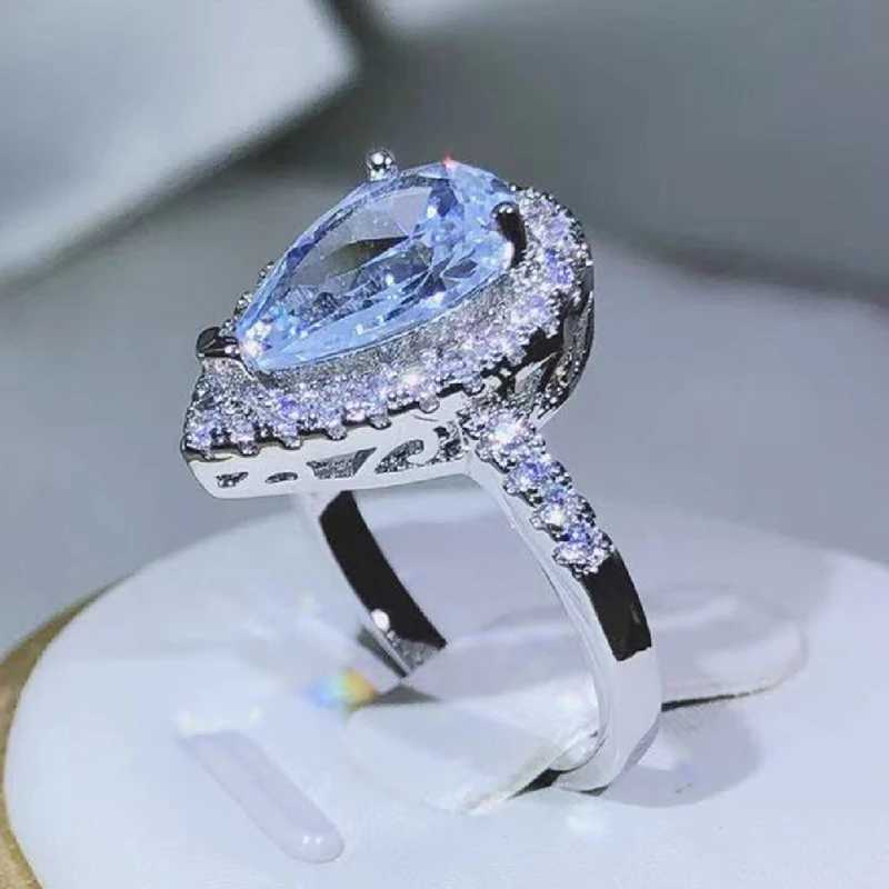 925 sterling silver elegant and exquisite drop-shed white zircon ring with diamonds for ladies fashion jewelry Valentines dayXJ250514
