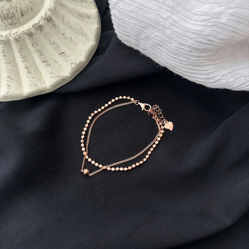 Silvology 925 Sterling Silver Double Layer Flat Round Beads Bracelets for Women Rose Gold Elegant Bracelets 925 Festival Jewelry 250102