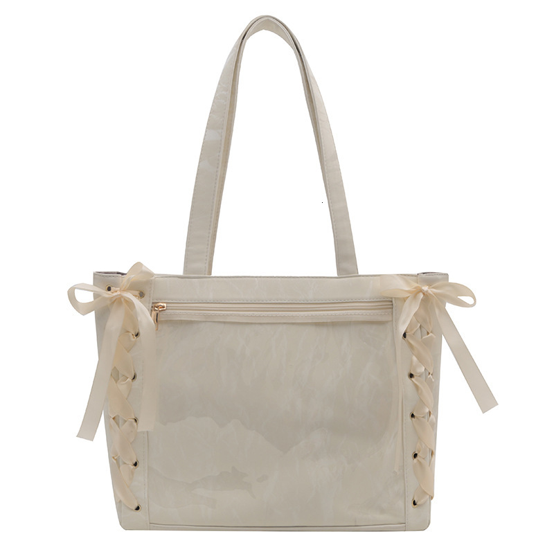 Full Red Chan Same Style Ribbon Pain Women's New Large Capacity Tote JK Bow Transparent Baby Bag
