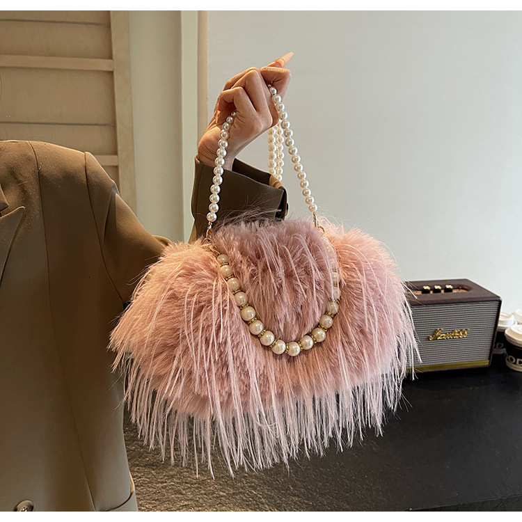 Plush women's pearl new best-selling high-end designer design autumn and winter fur bucket small bag small square bag wallet crossbody bag handba