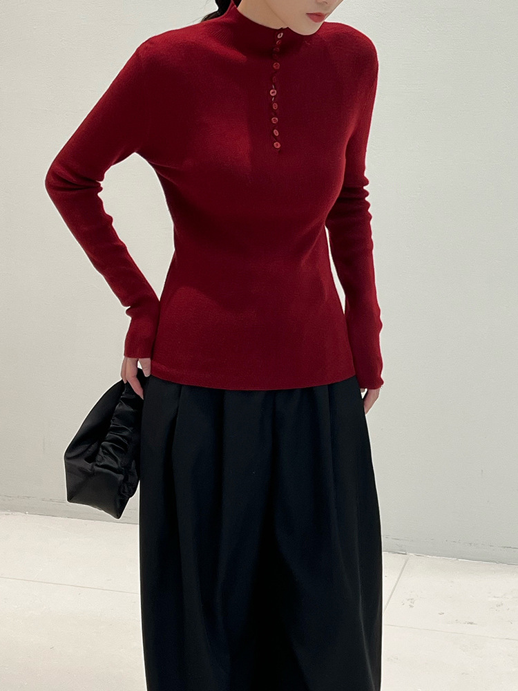 gubb1 Chic Women's Half-High Neck Knit Cardigan - Warm Wool Mix Undergarment for Cold Seasons