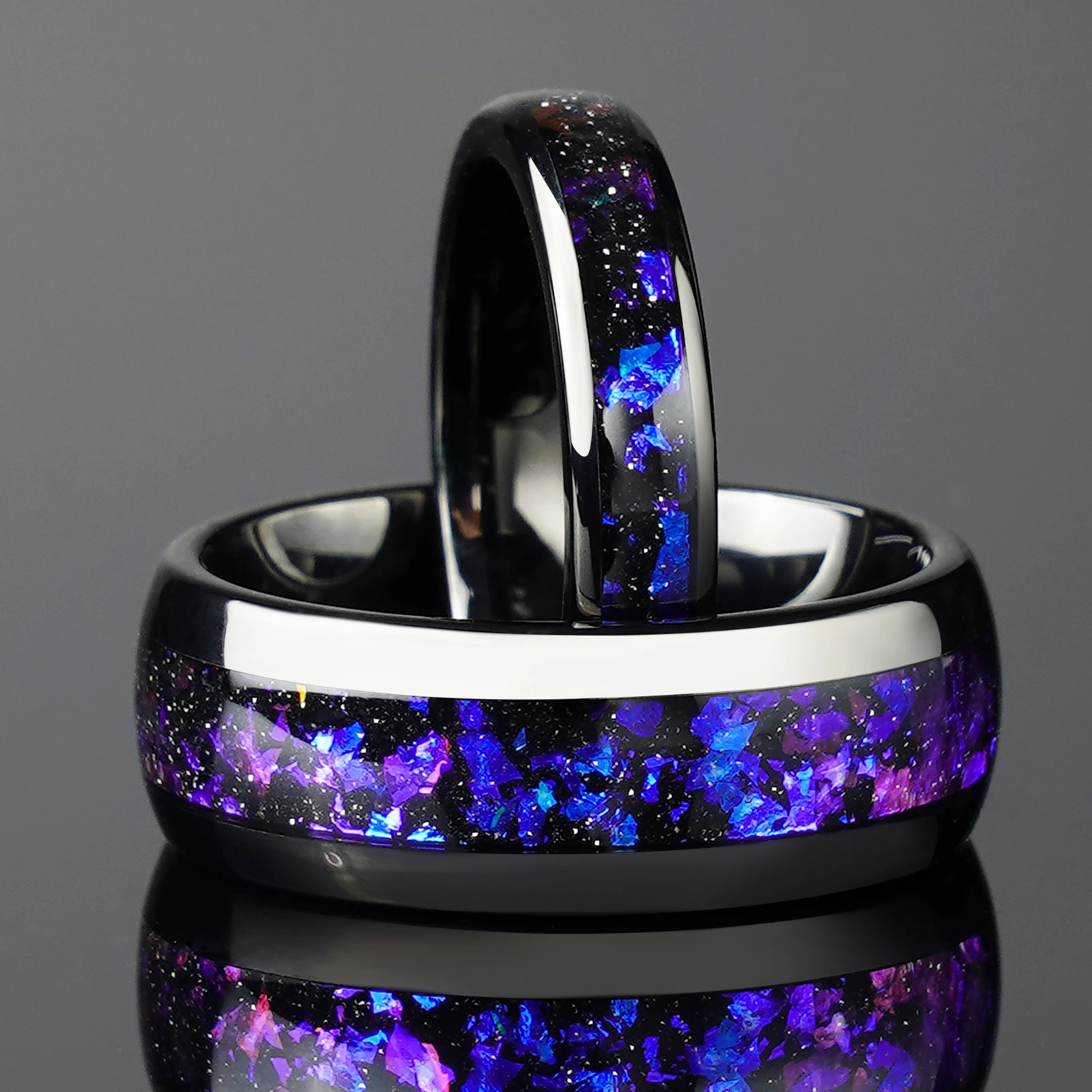 4/8mm Colorful Nebula Outer Space Black Tungsten Wedding Engagement Ring Couple Set For Him And Her 250103