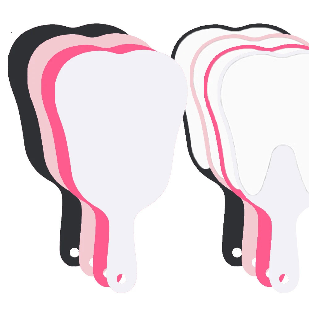 1 Pc Tooth Shaped Handheld Mirror Makeup Pink/Black 13.5x24.5cm Cute Dental Mouth Examination Accessories Dentist Tools 250103