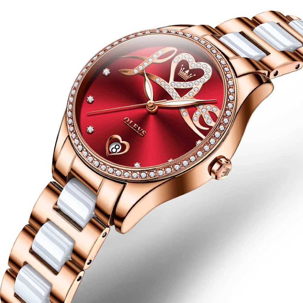 OLEVS Crystal Womens Top Waterproof Automatic Mechanical Womens Ceramic Womens Wrist Montre Women W250104