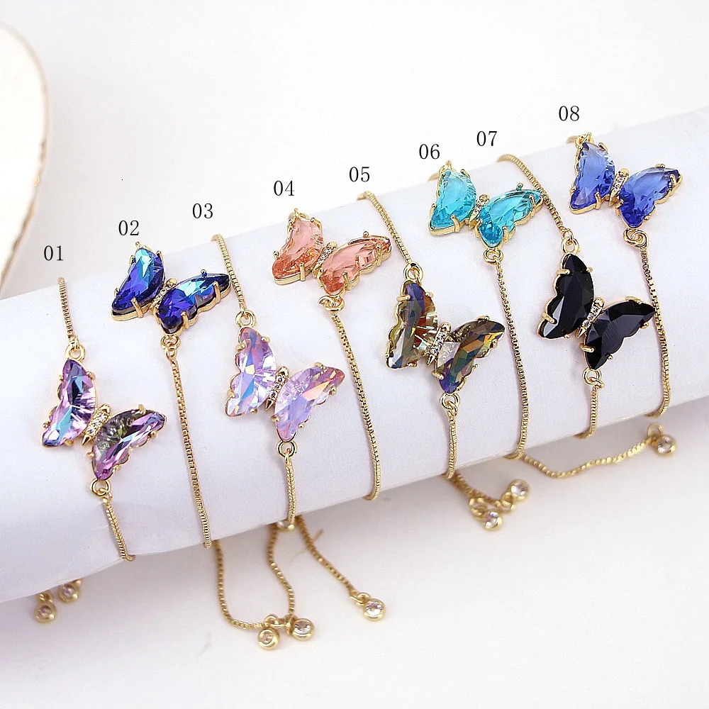 10 pieces colorful zircon butterfly pendant chain bracelet suitable for womens trend aesthetic jewelry adjustable wedding gift 250102
