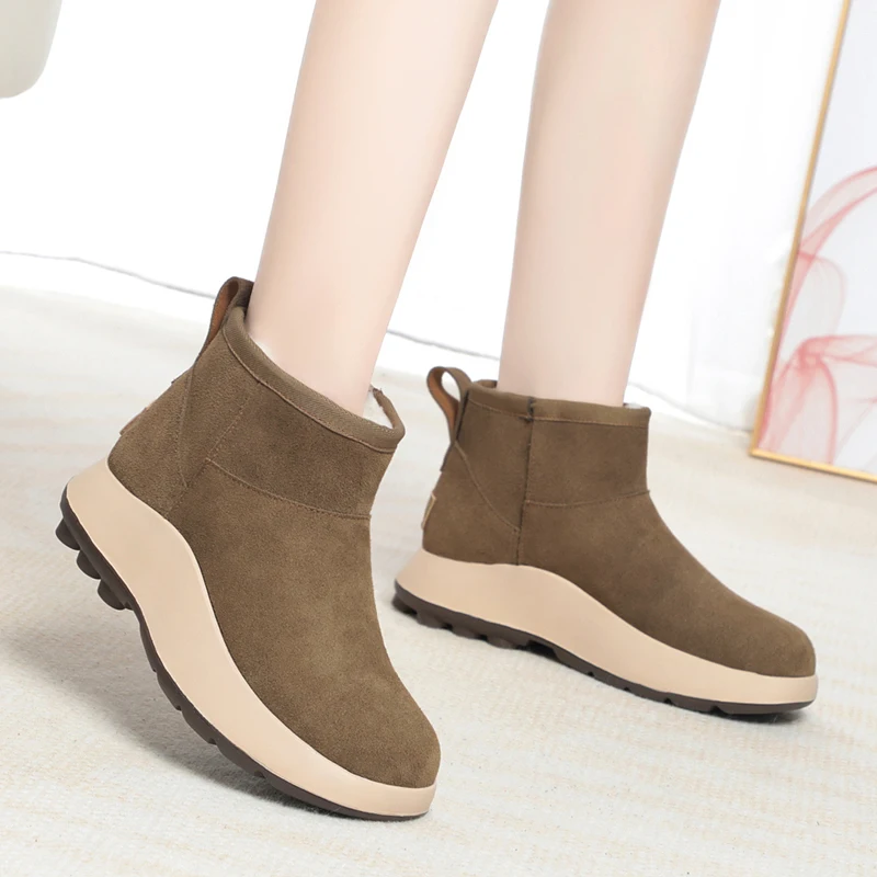 AIYUQI Snow Boots Women Sheepskin Fur Integration Thick Wool Warm Winter Boots Women Genuine Leather Anti-slip Women Booties