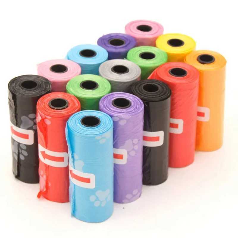 1 Roll/15 Bags Paw Printing Pet Poop Bags Dog Refill Waste Bags Outdoor Clean Eco-Friendly Leak-Proof Pets Products For Dogs CatXJ250104