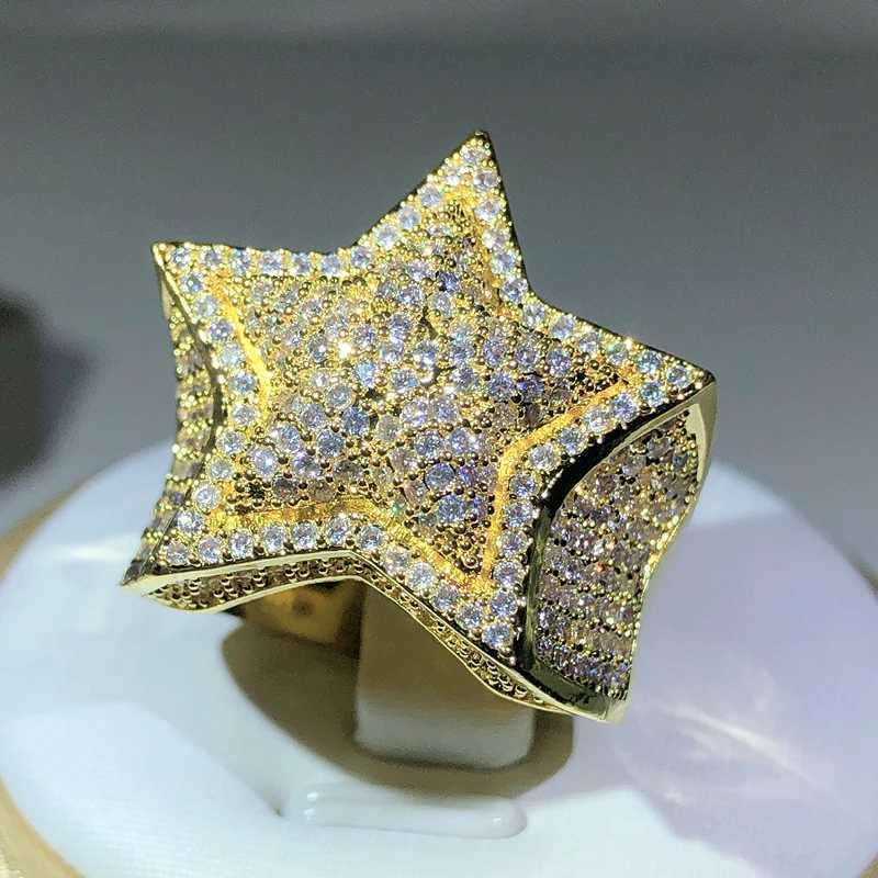 925 Silver Classic Yellow Gold Five Star Zircon Ring For Women Men Big Ring Party Birtay Jewelry GiftXJ250514