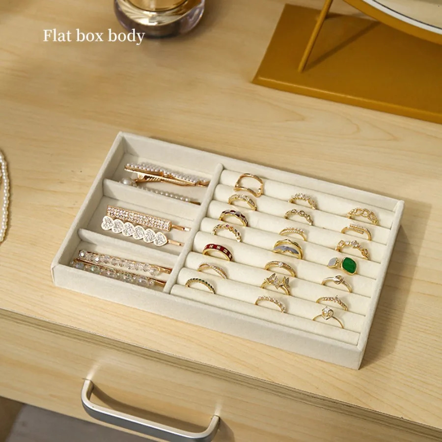 Velvet Jewelry Tray Storage Drawer Small Stackable Beige Boxes and Packaging Suitable for Ring Earrings Simple Practical 241225
