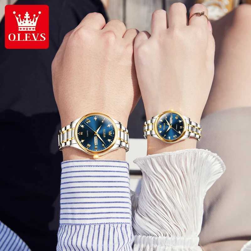 OLEVS Couple is a top brand luxury and fashionable original quartz stainless steel waterproof luminous couple W250104