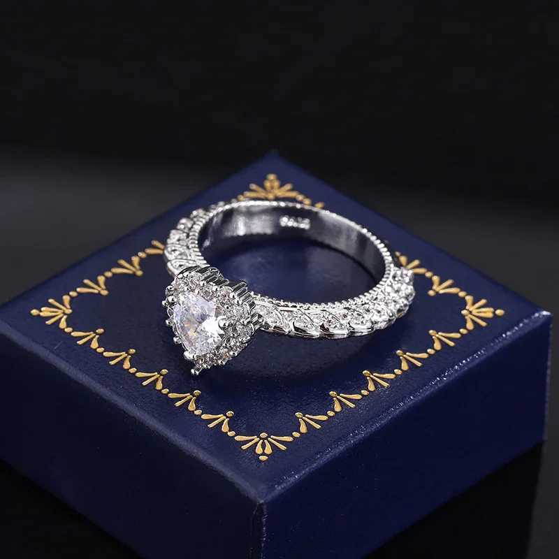 Heart Shed Ring 925 Silver Plated 10mm AAAA Zircon Wedding Ring Pair Ring Women Wedding Engagement Party JewelryXJ250514