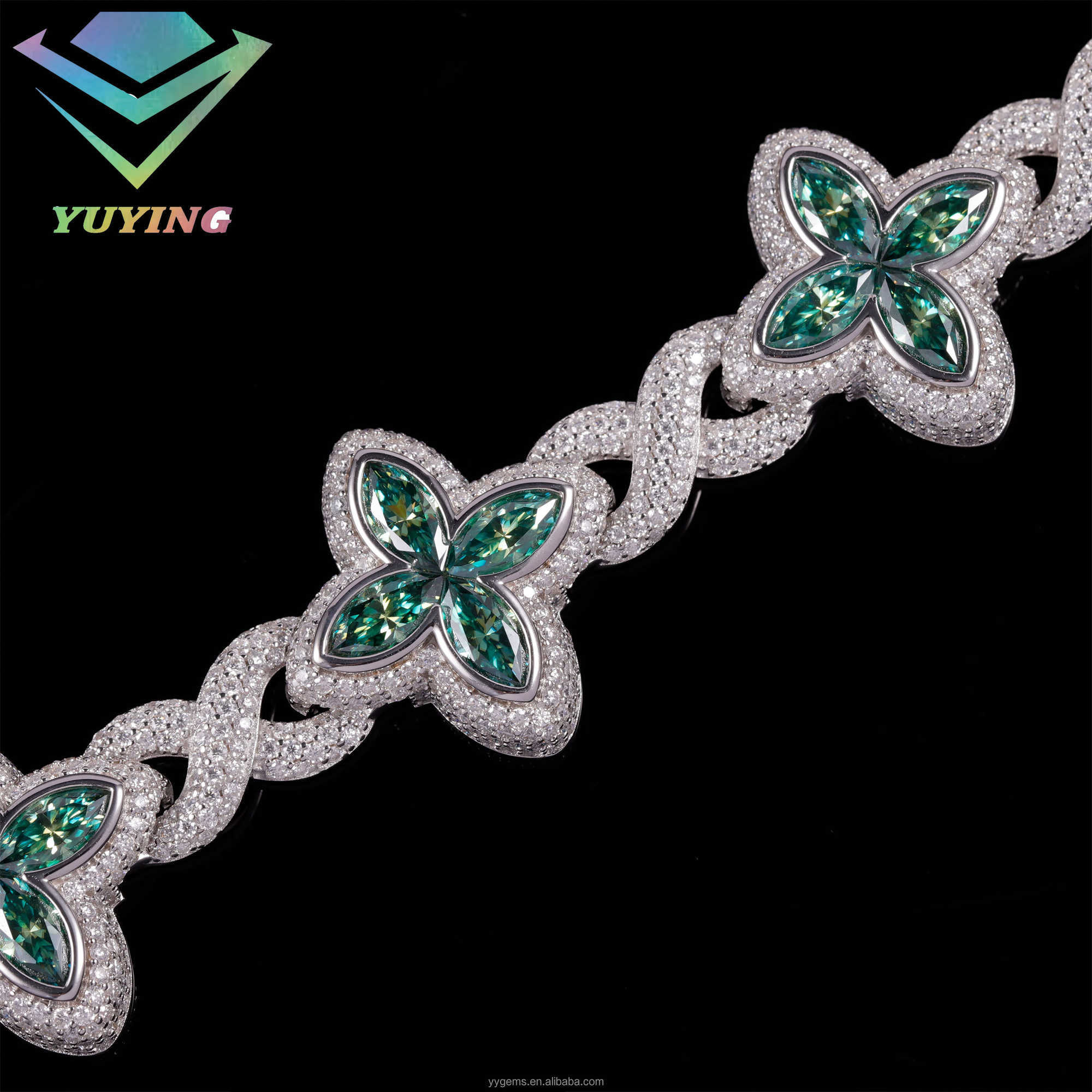 Yy new arrived iced out clovers moissanite bracelets cuban chain 925 sterling silver fine jewelry bracelets for men women