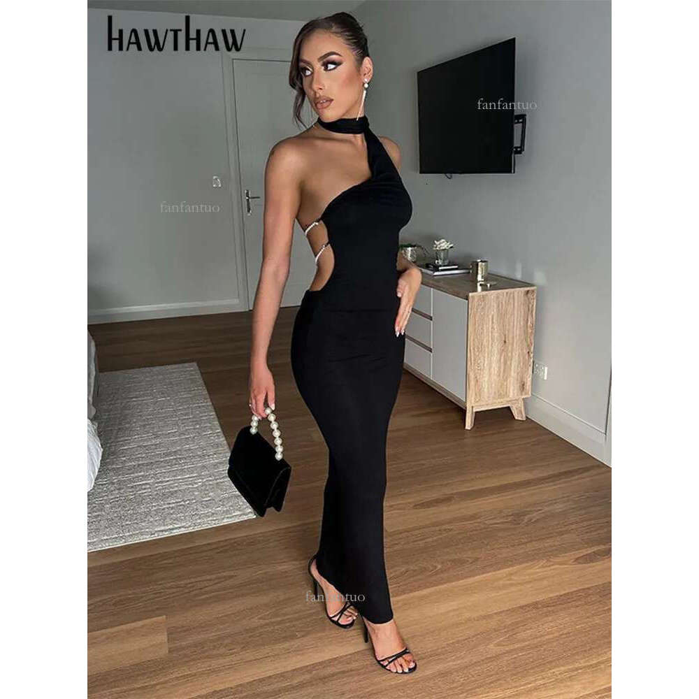 Casual Dresses Hawthaw Women Party Club Evening Birthday Bodycon Streetwear Black Long Dress Summer Clothes Wholesale Items For Business 230313