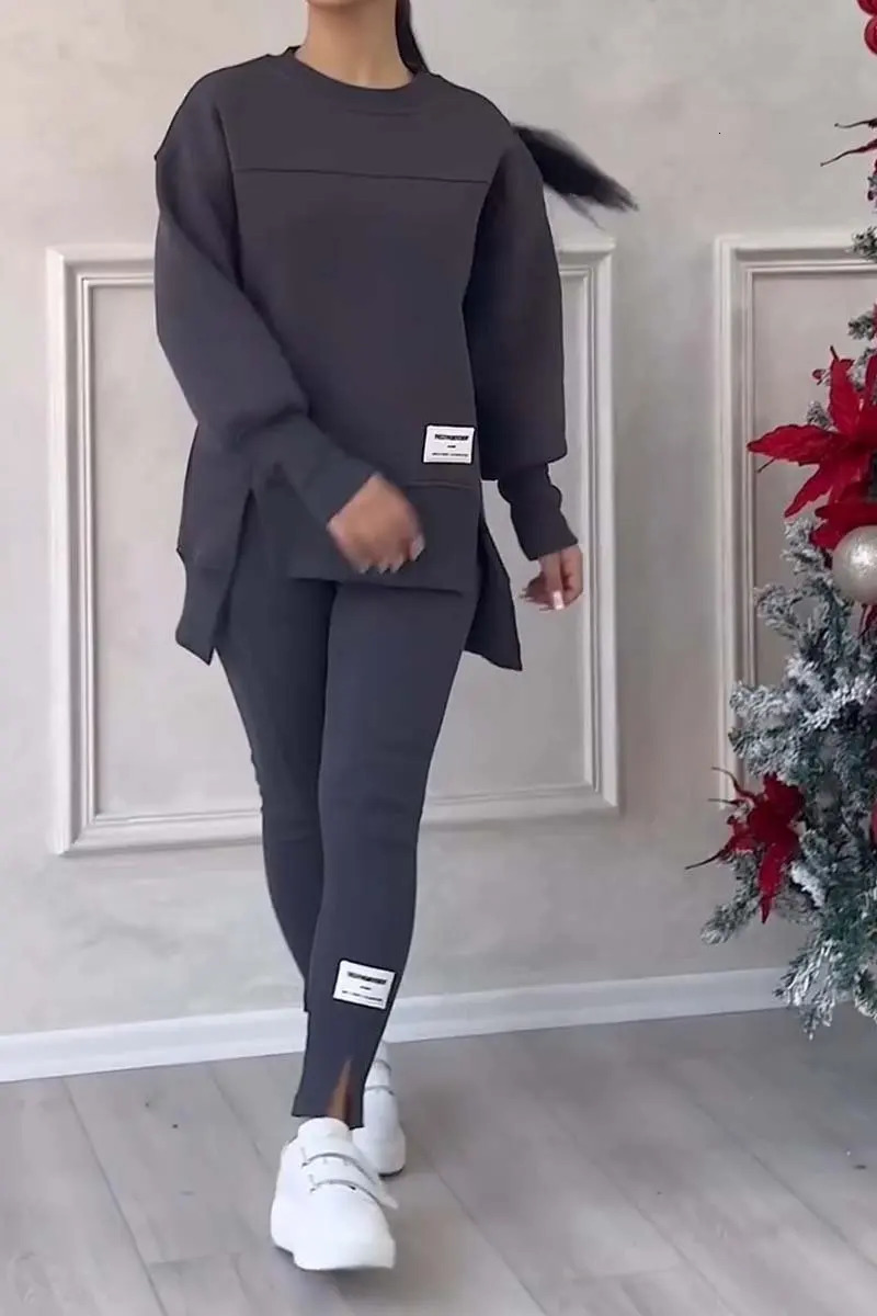 2-piece womens sportswear hooded sweatshirt winter loose irregular topleg pants casual jogging set sportswear two-piece set 241230