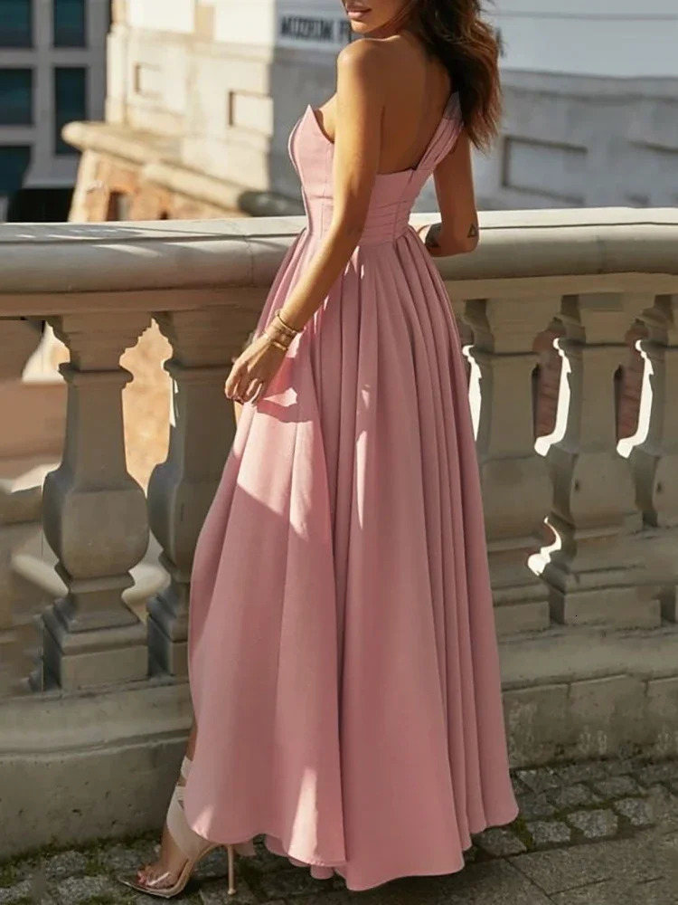 Elegant Womens Long Dress 2025 Sexy One Shoulder Ruffle Asymmetric Ruffle Bandage Dress Womens Party Vest Strapless 250103