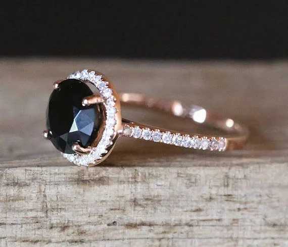 925 Sterling Silver Color Style Womens Natural Black Close Ring Inlaid Zircon Diamond Gemstone Rose Gold Geometric JewelryXJ250104