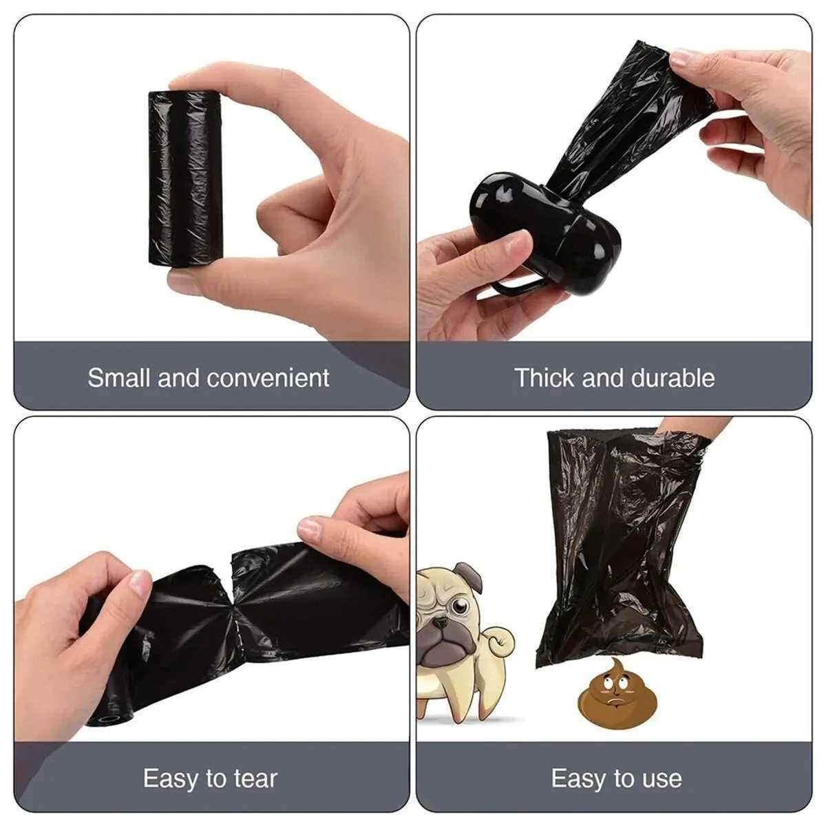 Pets Poo Bags Rolls Strong Thick Leakproof Disposable Waste Bin Bags Perfect For Dogs Cats Puppies Walking Road Black ColorXJ250104