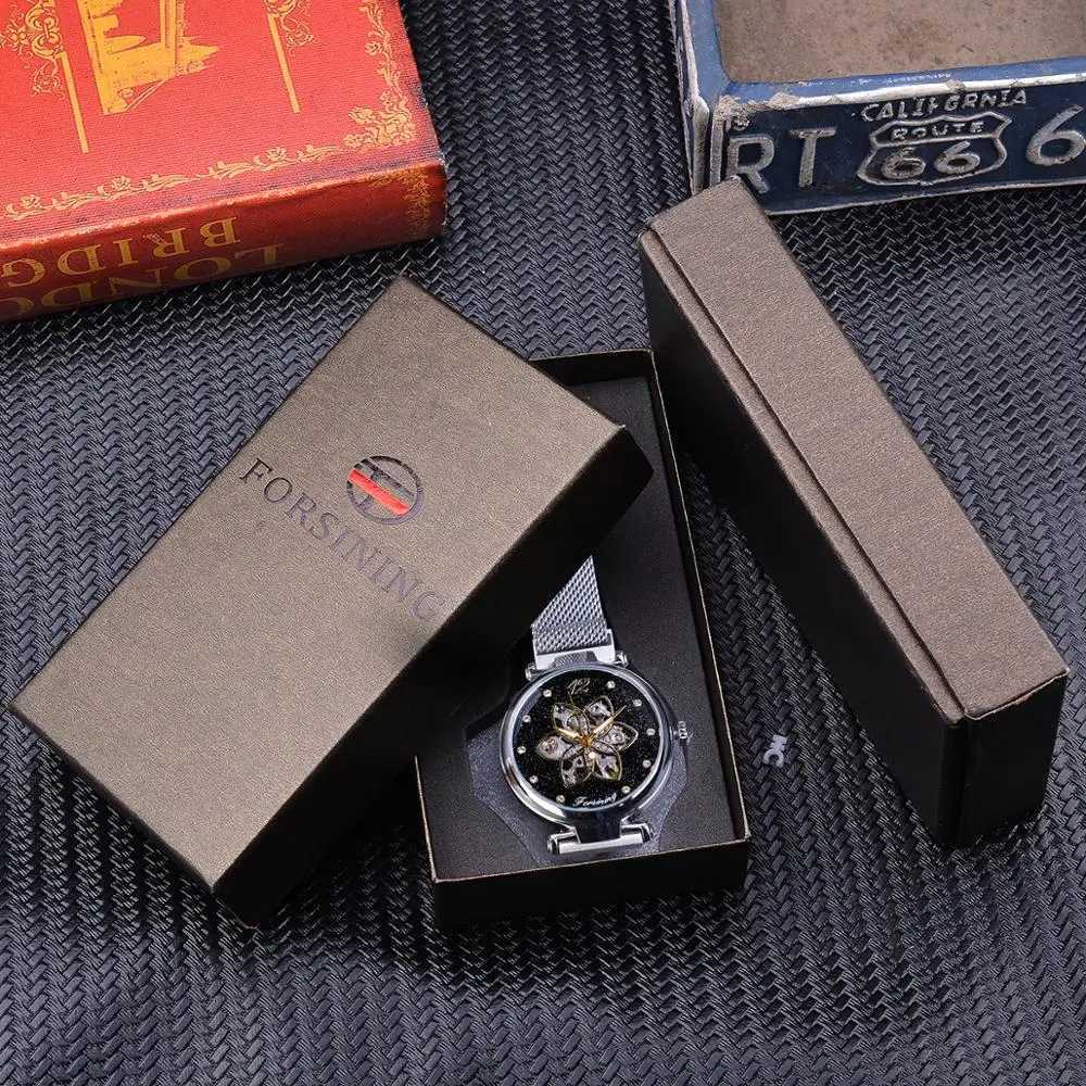Forsining Top Brand Luxury Diamond Womens Mechanical Automatic Womens Waterproof 2019 Fashion Grid Design Clock W250104