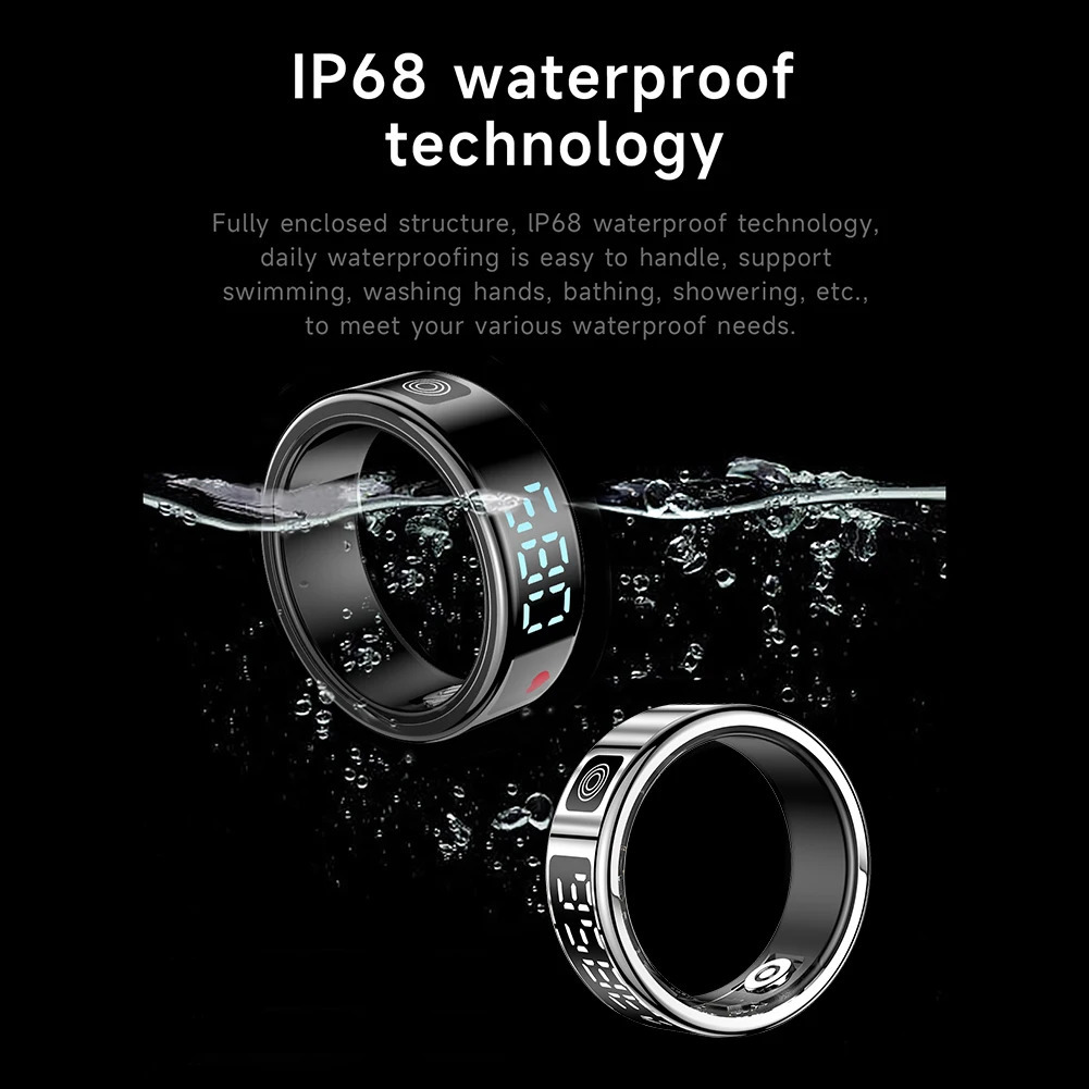 RS08 Smart Ring BT5.1 LED Display Screen Heart Rate Blood Oxygen Monitoring 5ATM Waterproof Multi Sport Modes for Android IOS 250103