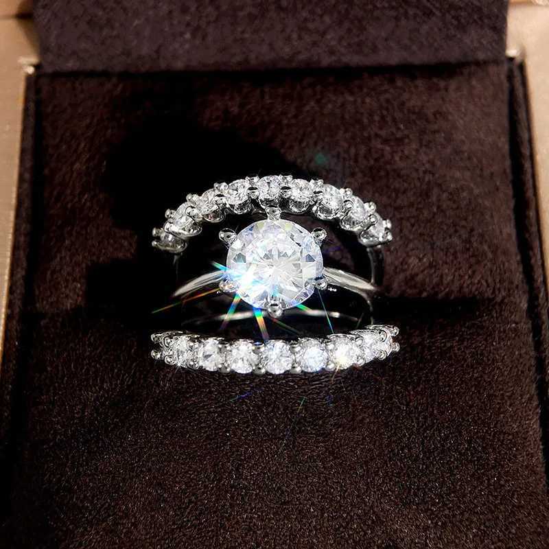 925 Sterling Silver Wedding Set Rings for Women Luxury Paved Brilliant Cubic Zirconia 3Pcs Crystal Fashion Rings Female JewelryXJ250514