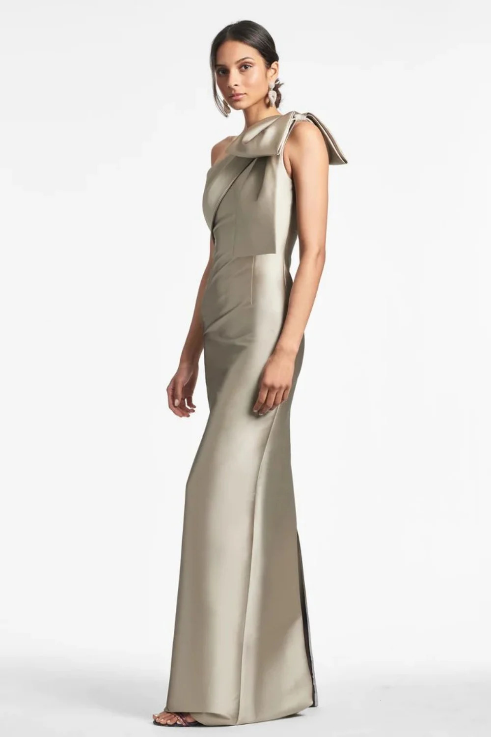 Elegant one shoulder satin mermaid dance dress with bow and floor length customized for special occasions and formal party dresses 250103