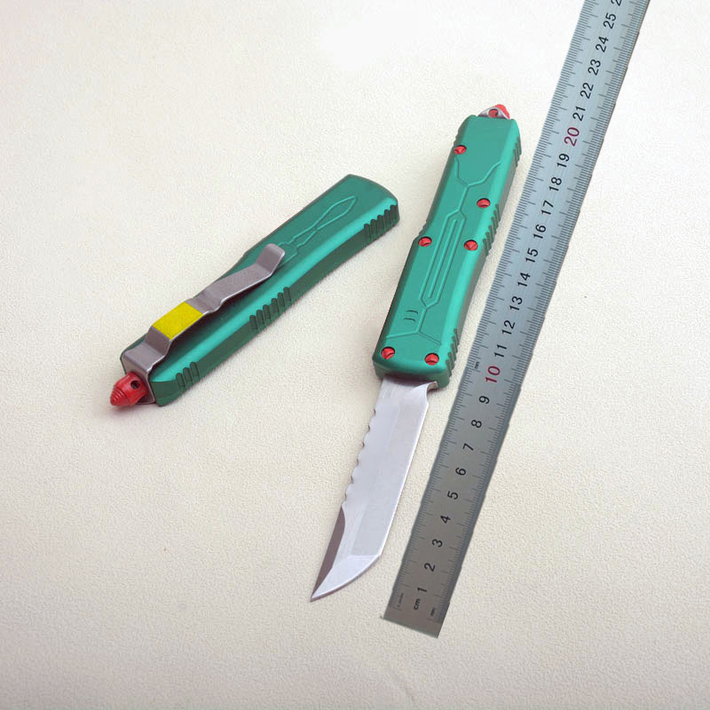 High End 7301 Tactical Knife D2 Stone Wash Blade Green Aviation Aluminum Handle Outdoor EDC Pocket Knives with Nylon Bag and Repair Tool