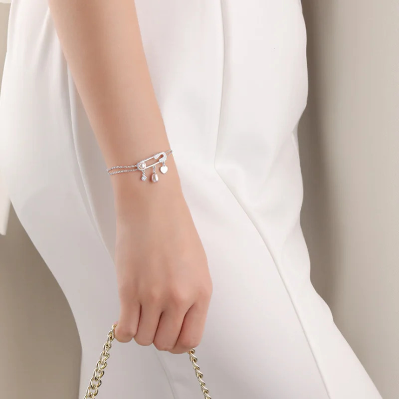 MeiBaPJ 100% genuine 925 sterling silver natural freshwater pearl pin bracelet for womens fashion charm wedding jewelry 250102