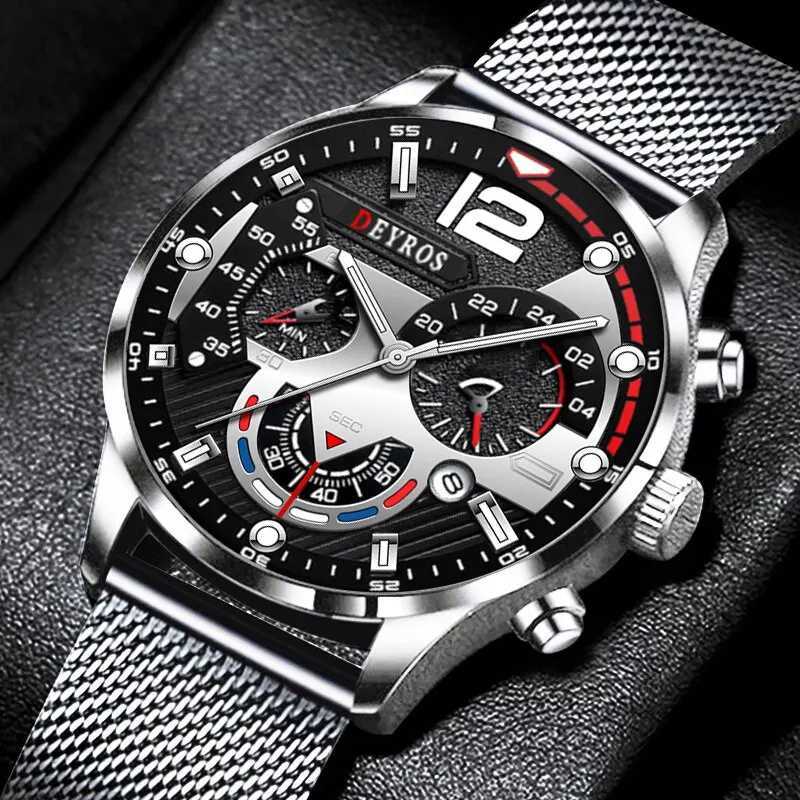 Fashionable mens Busin es luxury stainless steel mesh with quartz watch illuminated mens leisure calendar W250104