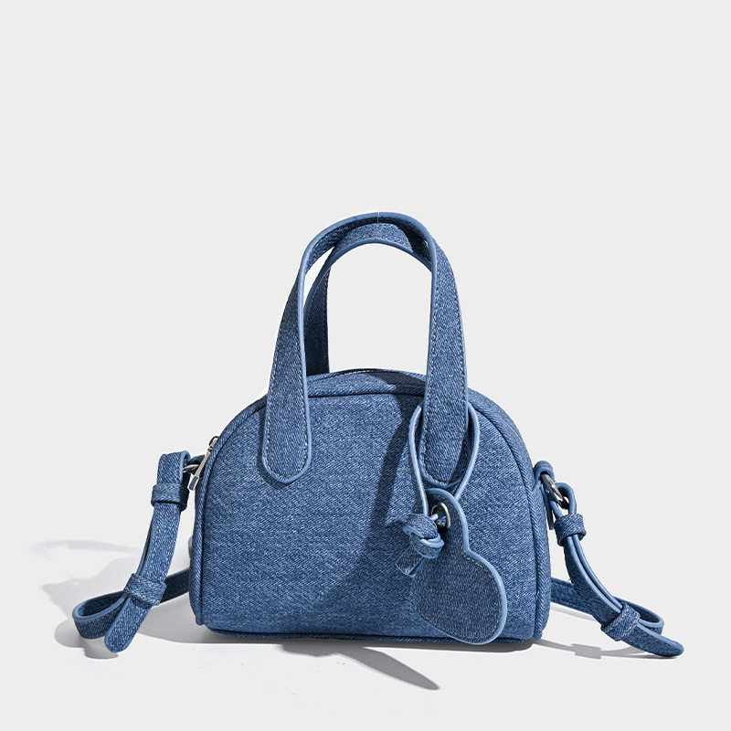 Boston Handbag Women's Small Size 2024 New Spring Trendy Niche Denim Blue Design Feeling Winter Crossbody Bag