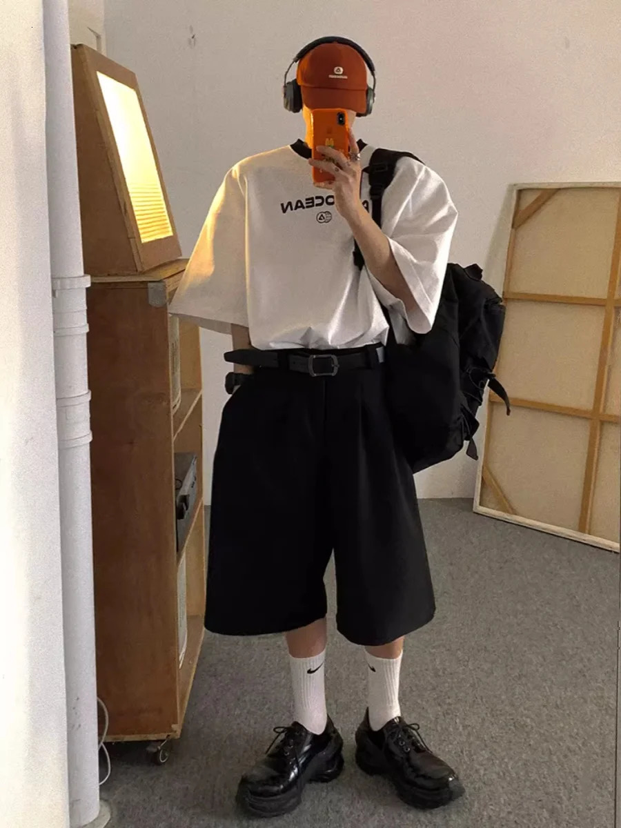 2024 Mens Summer Fashion Ice Silk Thin Suit Shorts Male Loose Wide-leg Short Pants Men Solid Color Knee Length Shorts K205 250103