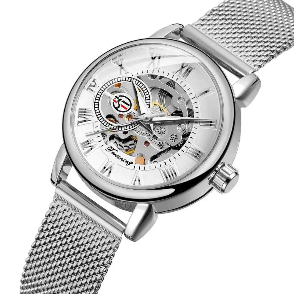 Reloj Mujer Forsining Womens Luxury Female Skeleton Silver Bracelet Waterproof Female Mechanical Gift W250104