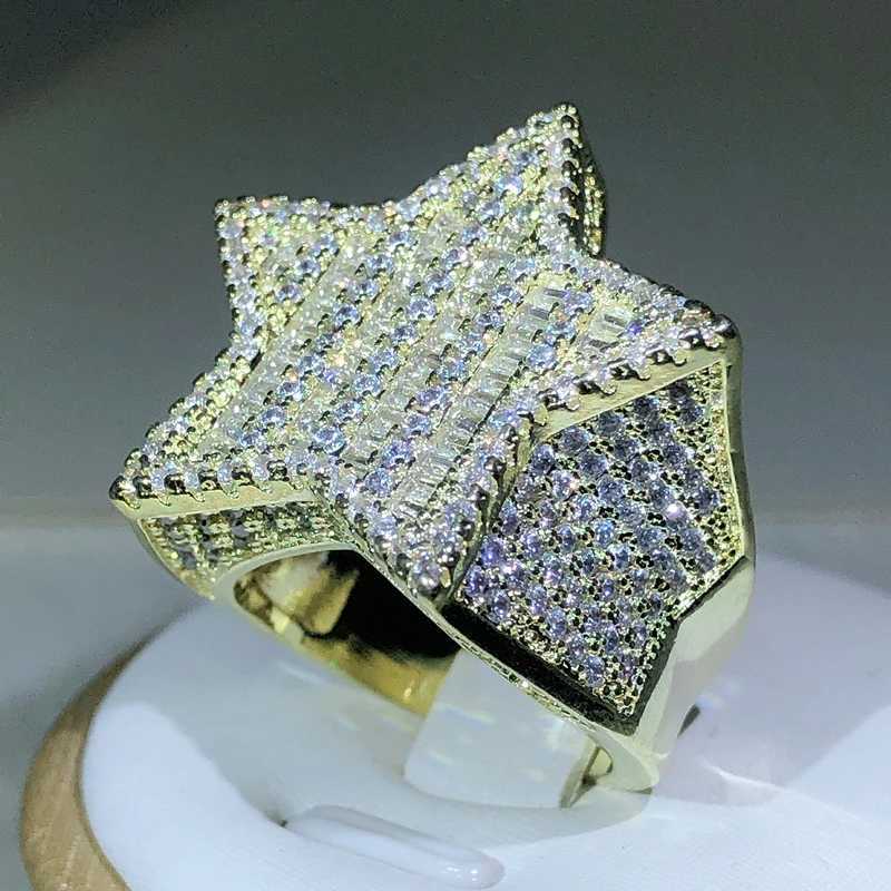 925 Silver New arrivel Hip-hop Full Crystal Micro-inlaid Zircon Big Five-pointed Star Ring For Men and Women JewelryXJ250104
