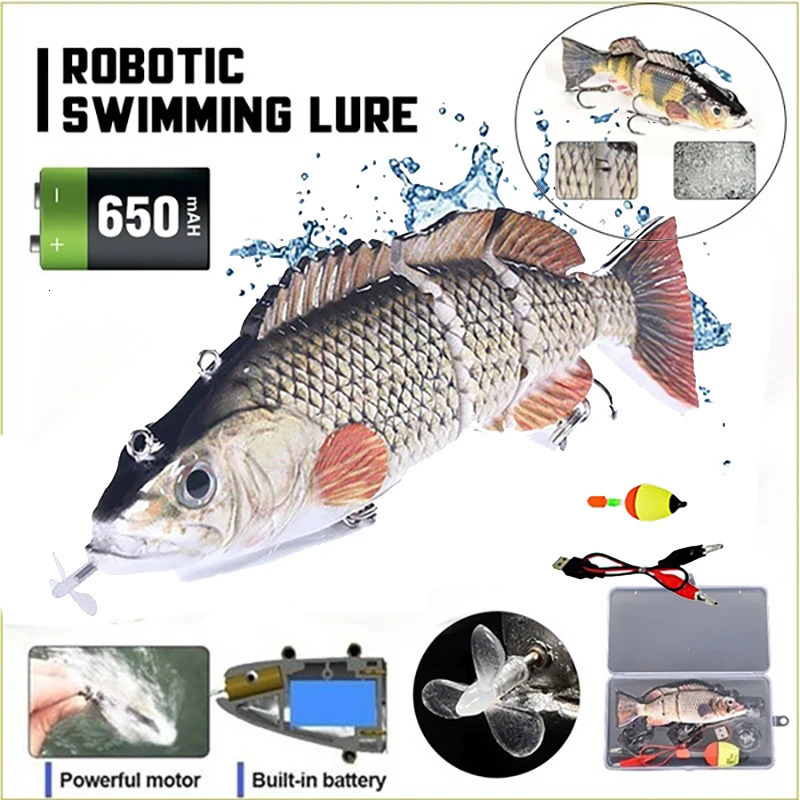 13CM Fishing Bait Electric Auto Swimming Luress 4-Segment Wobblers For Outdoor Sport Swimbait Fishing Lure USB Rechargeable 241231