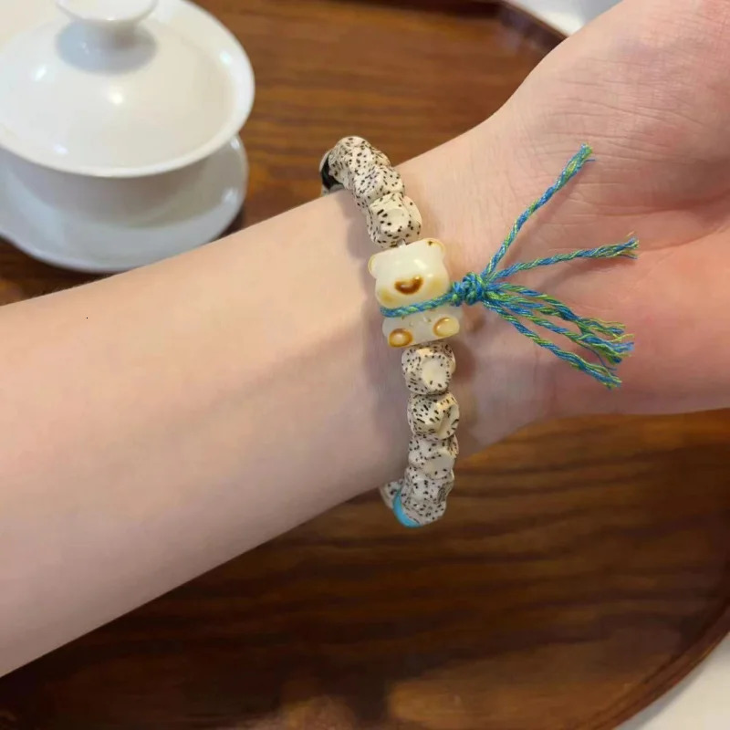 Xiangxiang Xingyue with Bodhi Love Bear Single Circle Buddha Bracelet Beads Men and Women Jewelry Accessories 250102