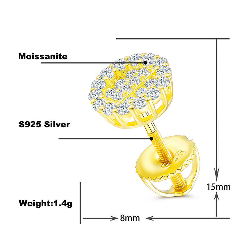 Round Moissanite Earrings For Women S925 Silver Iced Out Ear Studs Pass Tester Hip Hop Jewelry Round Moissanite Earrings