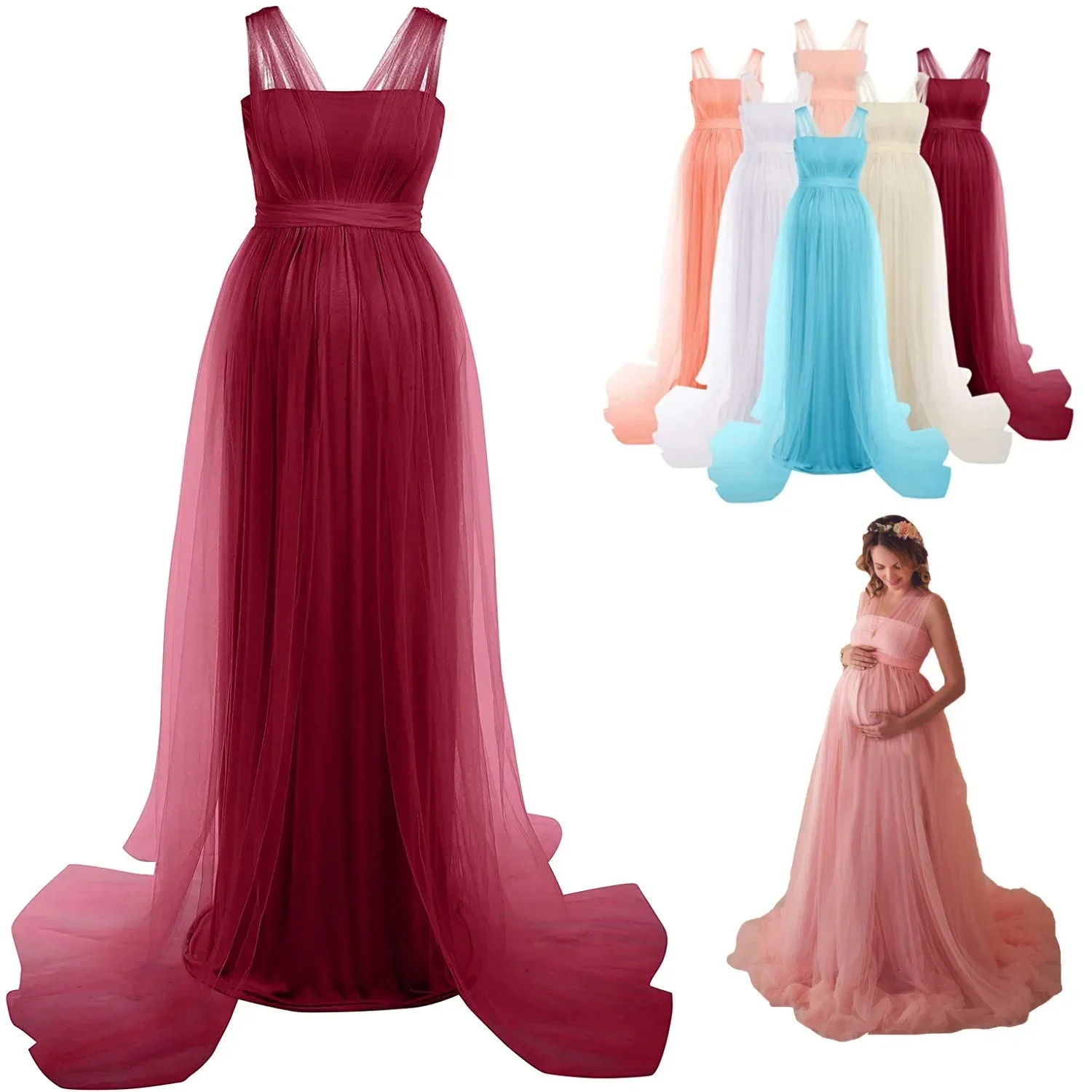 Long Maternity Dress Pography Props Pregnancy Dress Wrap Po Shoot Pregnant Tulle Maxi Gown Party Baby Shower Dress 250103