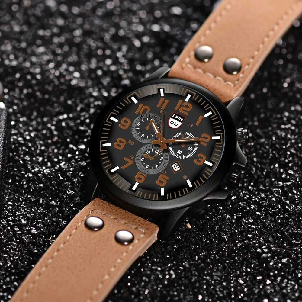 Luxury brand mens leather sports mens military quartz watch mens watch Relogio Masculino Reloj Hombre W250104