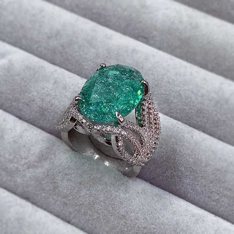 2022 NEW Tremd Green Emerald Paraiba Rings For Women Engagement Wedding Promise S925 Sterling Silver Party Open Size JewelryXJ250104