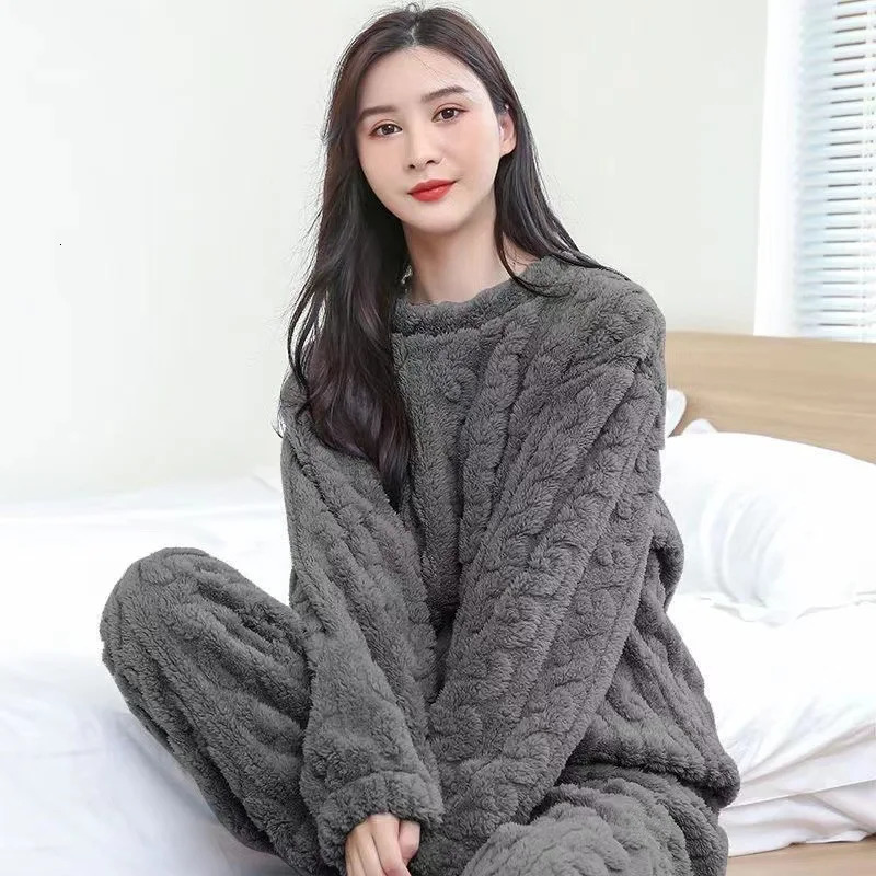 Winter Couples Pajamas Homewear Suit Men and Women Shu Cotton Fall Coral Velvet Thickened Warm 250103