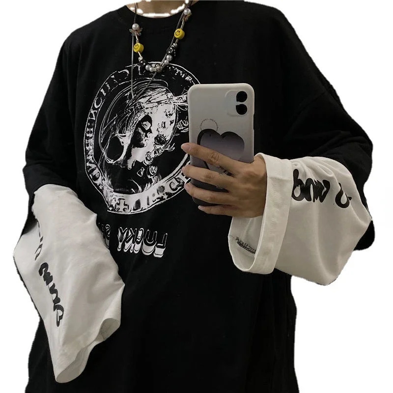 Mens summer cross shoulder bag mens T-shirt long sleeved dark hip-hop mens oversized T-shirt Y2k T-shirt top 250103