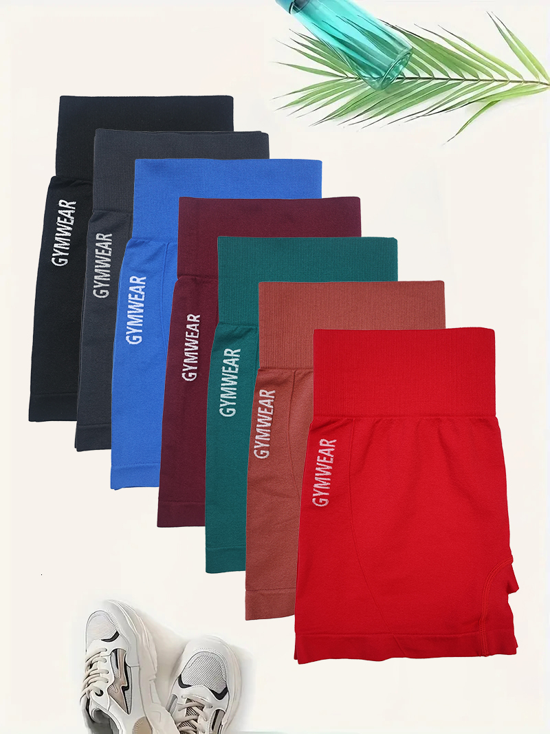 7Pcs Fiess Female Tight Cycg Yoga Breathable Sports Pants High Waist Shorts