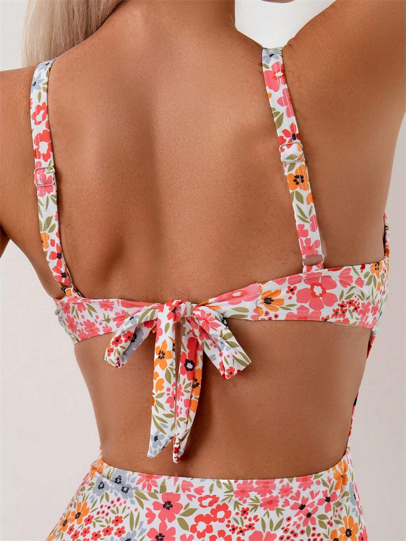 Sexy Floral Print Women One Piece Swimsuit 2025 Swimwear Woman Square Neck Bathing Suit Female Swimming Monokini Summer Low Back Beachwear Maillot De 