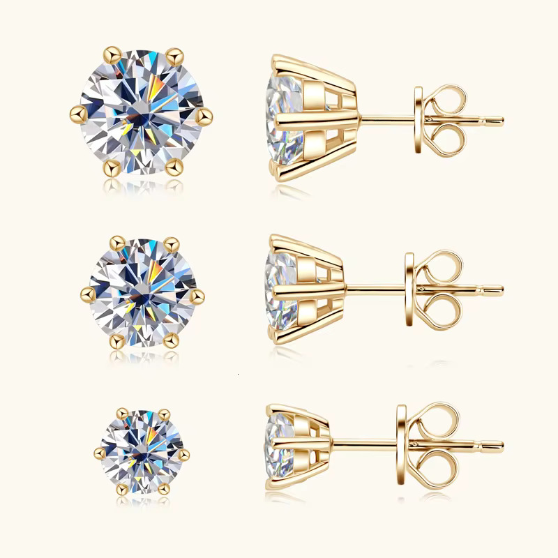 0.5CT 1CT 2CT 3CT Gold Plated Sterg Sier vvs Moissanite Stud Earrings with Gra Certificate
