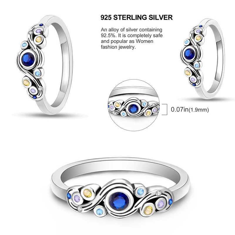 2023 New Rings For Women 100% 925 Sterling Silver Star Moon Colorful Zircon Rings Fine Wedding Engagement Birtay Jewelry GiftsXJ250104