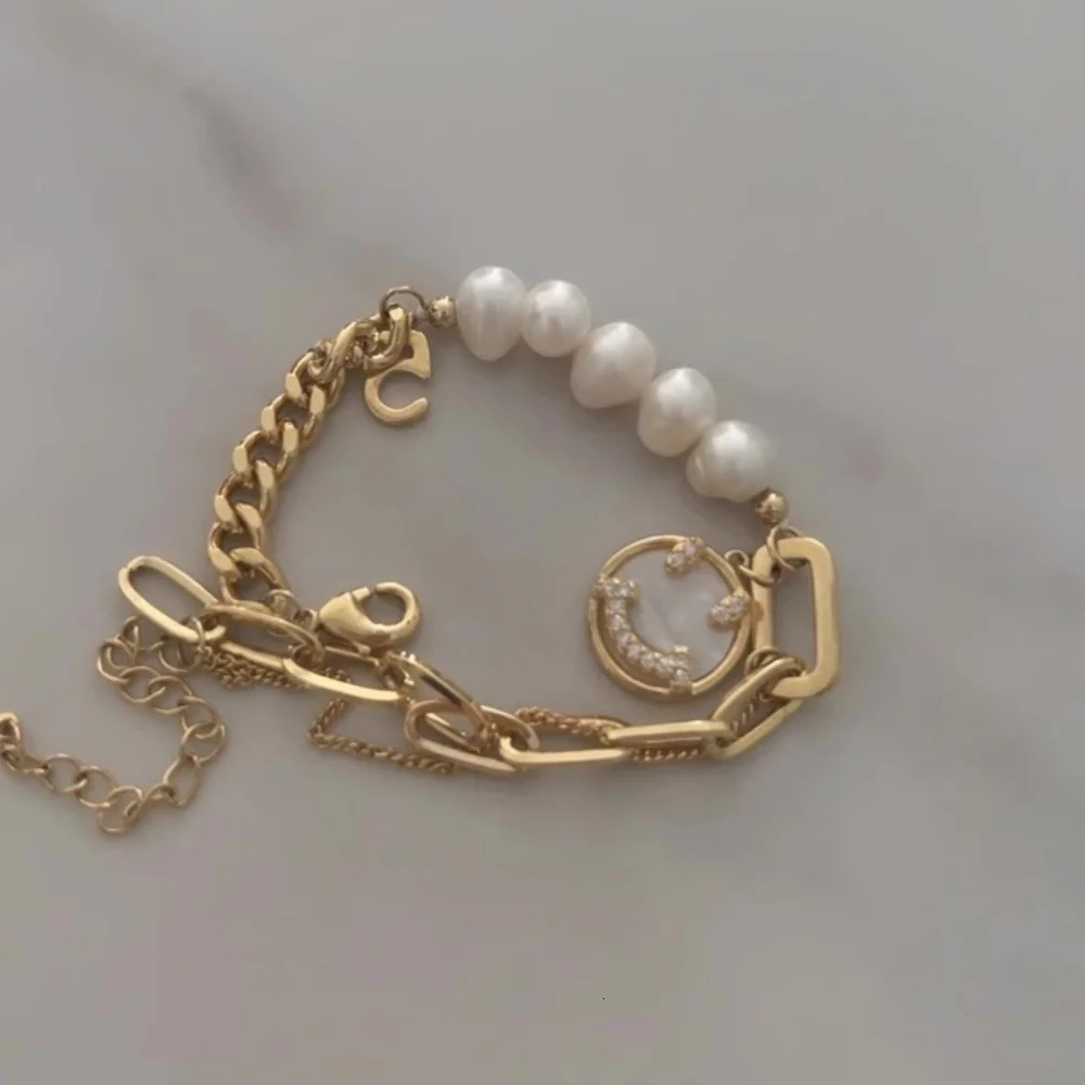 French vintage smiling face freshwater pearl bracelet a numbered inspired jewelry gift for girlfriends. 250102