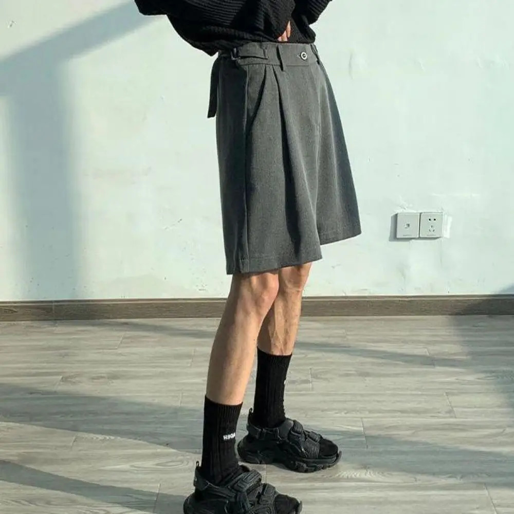 Fashion Casual Shorts Men Summer Korean Chic Wide Leg Trousers Male Knee-length Sashes Draped Loose Retro High Street 241224