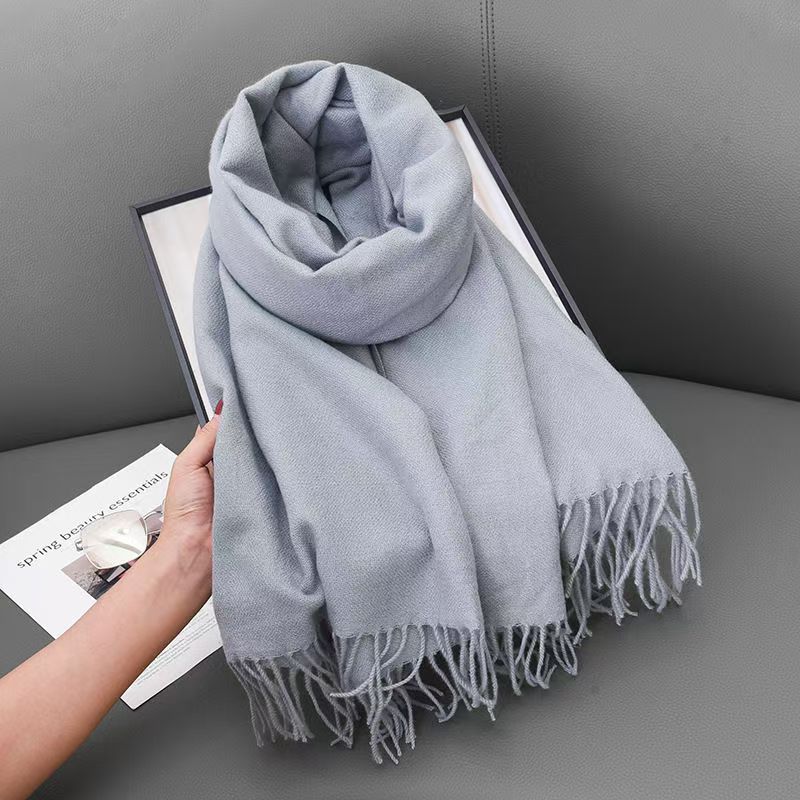 T064 scarf winter women's cashmere literary autumn and winter thick warm dual-use solid color Korean version fashion atmosphere scarf