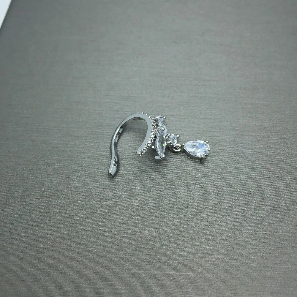 single left ear wearing flower water drop cubic zironia ear cuff clip for women bijoux accessories brincos 250103
