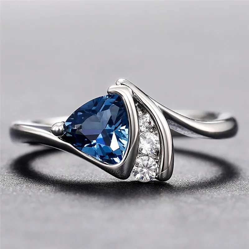 925 Sterling Silver Blue Cubic Zirconia Ring for Women High Quality Band Wedding Rings Anniversary GiftXJ250104